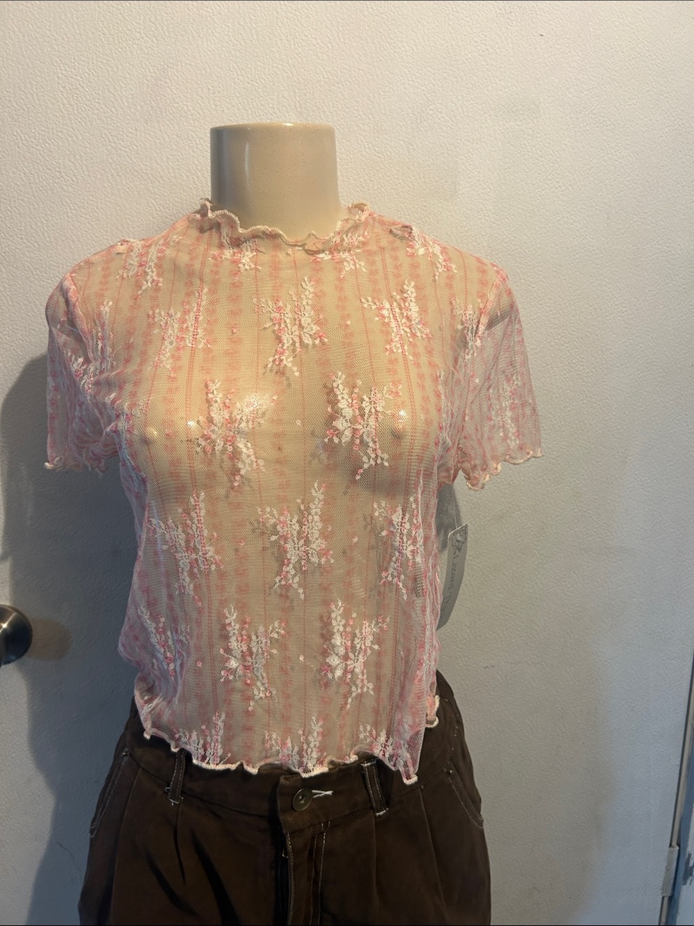 Lizard Thicket Sheer Pink Floral Short Sleeve Top